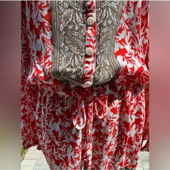 EUC! Really beautiful! Free People Red Bronze Gardenia Shorts Romper Long Sleeve - Picture 5 of 11